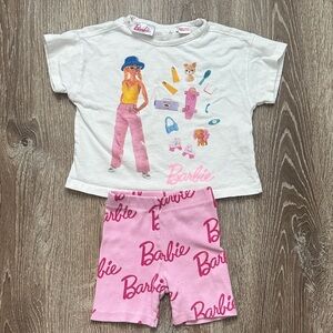 ZARA Barbie White Tee with Pink Shorts Set 2T
